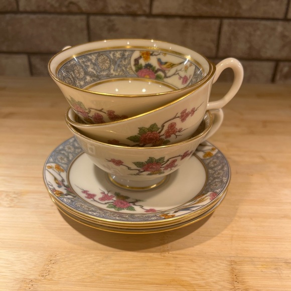 Vintage Lenox Ming-Birds Set of 3 cups and 3 saucers 1953-63 Gold Back Stamp - Picture 2 of 8